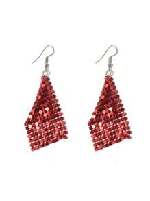 Fashionable Tassel Square Sequin Earrings Exaggerated Drop Earrings Wedding Costume Party Accessories Ladies Valentine'S Day Birthday Gift - Red - View 7