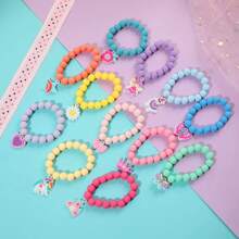 12pcs/Set Little Princess Crown, Butterfly, Unicorn, Heart, Flower & Castle Elastic Beaded Bracelets For Kids - Multicolor - View 5