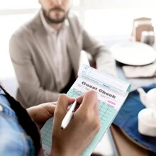 5 gói , Khách mời Kiểm tra Sách Đối với , Khách mời sổ tay Đối với Người phục vụ , sổ tay Đối với Món ăn , 50 , Màu xanh lá Khách mời Kiểm tra - màu xanh lá - Xem 6