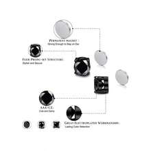 時尚不鏽鋼磁性非刺穿夾式耳環,男士和女士方晶鋯石 - 1套2對 - 查看 4