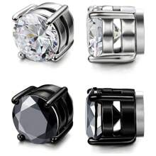 時尚不鏽鋼磁性非刺穿夾式耳環,男士和女士方晶鋯石 - 1套2對 - 查看 6