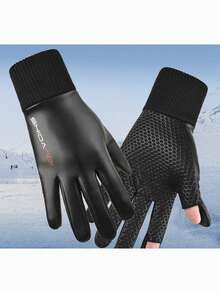 1 Pair Of Women'S Pu Finger Non-Slip Gloves Autumn And Winter Flip-Up Touch Screen Outdoor Cycling Rainproof And Windproof Gloves - Black - View 3
