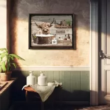 1pc Canvas Poster, Rustic Art, Funny Bathroom Wall Art Decor, Highland Cow Wall Art, Farmhouse Bathroom Decor, Ideal Gift For Bedroom Living Room Corridor, Wall Art, Wall Decor, Fall Decor, Wall Decor, Room Decoration, No Frame Gifts Birthday Graduation