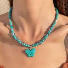 1pc Vintage Turquoise Butterfly Pendant Necklace European & American Style Bohemian Jewelry For Women And Girls - NA10403 - View 10