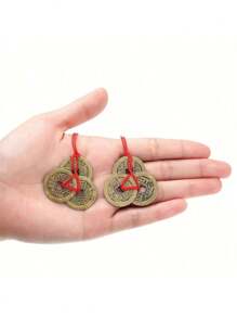 Juego de 10 monedas chinas de latón tradicionales con cuerda roja que representan la riqueza y el éxito (5 diseños), el mejor regalo - 5 piezas - Ver 3