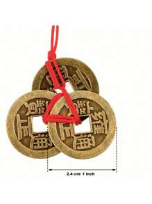 Juego de 10 monedas chinas de latón tradicionales con cuerda roja que representan la riqueza y el éxito (5 diseños), el mejor regalo - 5 piezas - Ver 2