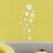 1套/14入組銀色花形三維鏡面牆貼,餐廳走廊樓梯裝飾鏡面貼紙,家居用品 - 銀色 - 查看 4