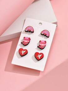 3對/組時尚女士耳環套裝,有心形、玫瑰、唇形、熊、信封等設計,非常適合約會和情人節禮物 - 彩色 - 查看 2