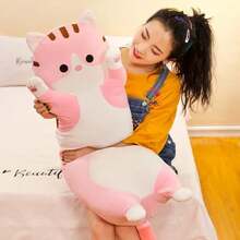 45-65cm Long Cat Plush Toys Cute Animal Soft Cat Toys Office Sleeping Pillow Cushion Stuffed Gift Doll - Pink - View 6