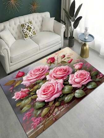 1 pieza de elegante alfombrilla de baño con patrón romántico de rosa, alfombra de cocina, alfombra de sala de estar, alfombra de dormitorio, felpudo interior, lavable a máquina, alfombra de entrada, alfombra decorativa, alfombra de interior, suelo de cocina, decoración de habitaciones