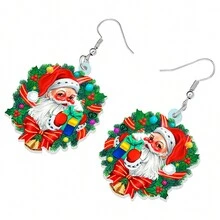 1對亞克力可愛聖誕樹花環聖誕老人耳環,女孩兒童魅力禮物裝飾派對禮物 - 玫紅色 - 查看 3