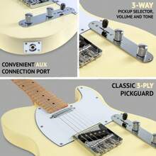 LyxPro 39" Telecaster Solid Body Guitar Electric Guitar TL Series, Full-Size Paulownia Wood Body, 3-Ply Pickguard, C-Shape Neck, Ashtray Bridge, Quality Gear Tuners, 3-Way Switch & Volume/Tone Controls, 2 Picks Included - 乳白色 - 查看 4