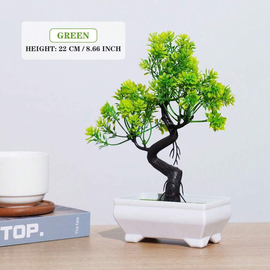 1入組人造盆栽，室內桌上裝飾，綠色植物，假植物裝飾 - 綠色 - 查看 1
