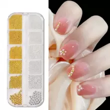 6種尺寸0.8-3.0毫米金/銀色指甲藝術金屬圓珠,12個網格/盒不銹鋼球珠,微型鋼珠指甲釘設計 - 棕色 - 查看 1