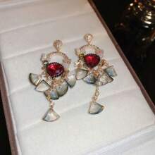 1 對 925 銀針鑲嵌流蘇吊墜耳環,復古風格珠寶適合女士日常佩戴和節日送禮 - 粉色 - 查看 2