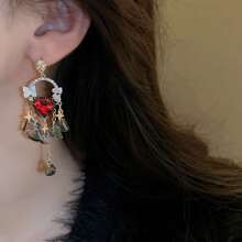 1 對 925 銀針鑲嵌流蘇吊墜耳環,復古風格珠寶適合女士日常佩戴和節日送禮 - 粉色 - 查看 4