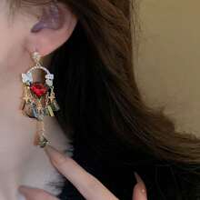 1 對 925 銀針鑲嵌流蘇吊墜耳環,復古風格珠寶適合女士日常佩戴和節日送禮 - 粉色 - 查看 3