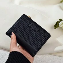 韓國風格簡約大容量女性跨境錢包,多卡短式三折包 - 黑色 - 查看 1