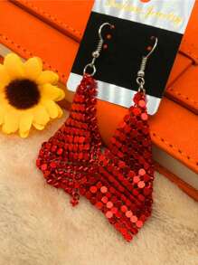 Fashionable Tassel Square Sequin Earrings Exaggerated Drop Earrings Wedding Costume Party Accessories Ladies Valentine'S Day Birthday Gift - Red - View 1