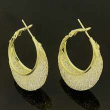 1對法式風格網紗水晶包裹耳環,豪華高端 - 金色 - 查看 1