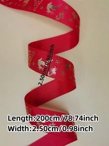 每捲2米,2.5公分耀眼紅色聖誕裝飾緞帶,帶有印有麋鹿圖案的聖誕元素,diy裝飾禮盒配帶 - 紅色 - 查看 3