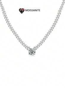 925純銀1克拉莫桑石項鍊適合男女情侶 - 銀色 - 查看 1