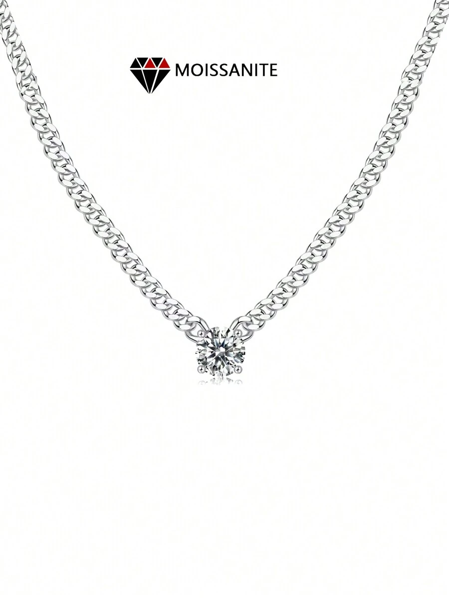 925純銀1克拉莫桑石項鍊適合男女情侶 - 銀色 - 查看 1