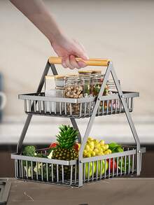 1pc Basket, Fruit Container Bowl Fruit Dish, Home Creative Snack Bread Storage Drainage Basket, Table Snack Display Tray Picnic Basket - Black - View 3