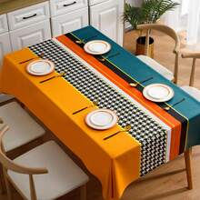 1pc Embroidered Colorful Pvc Rectangle Tablecloth Waterproof, Oil Proof, Stain Resistant Table Cover For Dining, Kitchen, Picnic, Party, Festival Decoration - Streamer-azure - View 5