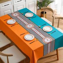 1pc Embroidered Colorful Pvc Rectangle Tablecloth Waterproof, Oil Proof, Stain Resistant Table Cover For Dining, Kitchen, Picnic, Party, Festival Decoration - Streamer-azure - View 4