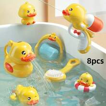 8pcs Brighten Up Bath Time With These Adorable  Yellow Duck Swimming Toys - Perfect For Kids' Baths And Swimming Pools! - Yellow - View 3