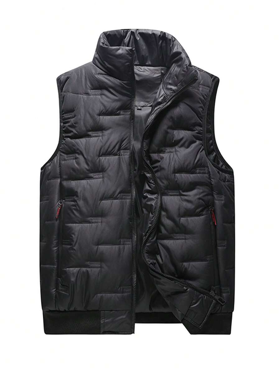 男士冬季无袖连帽背心、羽绒加厚外套、保暖外套健身服男 - 黑色 - 查看 1