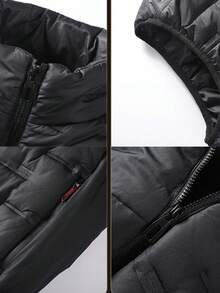 男士冬季无袖连帽背心、羽绒加厚外套、保暖外套健身服男 - 黑色 - 查看 4