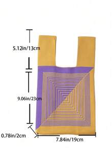 Simple Lightweight Square Bag, Cute Portable Coin Purse, Fashionable Geometric Pattern Handbag, Soft Tote Bag, Cosmetic Organizer Bag For Commute - Yellow - View 2