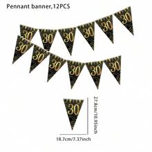 12pcs/Bag Black & Gold Themed 30th Birthday Party Bunting,Christmas