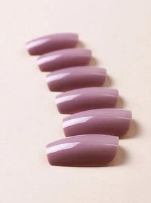 24入組按壓式假指甲,中等大小的簡約實色線條心形指甲亮粉全包式假甲,適用於女士和女孩 附1把指甲鐵和1片膠帶,讓你立即升級你的造型 - 彩色 - 查看 3