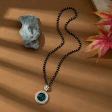 1入心型玻璃珠長毛衣鏈與各種風格的羽毛,楓葉,三葉草形狀的鑲嵌水晶,女性蝴蝶飾項鍊 - 圓形 - 查看 8