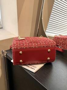 女士手提包精美酒红色圣诞礼品包大容量单肩包，包包女士优雅 - 玫瑰紅 - 查看 4