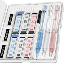 Mechanical Pencil Set,3 Pcs Lead Pencil 0.7 Mm,With 6 Tubes Of Pencil Lead,3 Jelly Erasers,Mechanical Pencils For Writing,Drawing And Sketching,Designed For Students,Office Workers,Girls,Boys And Teenagers - 彩色 - 查看 1