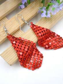 Fashionable Tassel Square Sequin Earrings Exaggerated Drop Earrings Wedding Costume Party Accessories Ladies Valentine'S Day Birthday Gift - Red - View 2