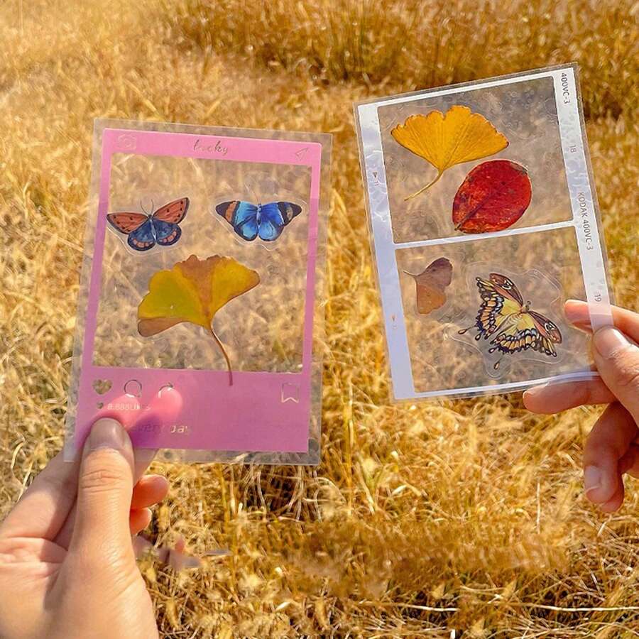 12pcs Creative Personalized Diy Bookmarks With Press Flowers, Plants Sticker For Making Your Own Specimen - Multicolor - View 1