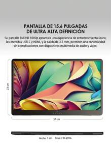 Akane Monitor Portátil Full HD de 15.6 Pulgadas para Laptop, Tablet y Celular, Compatible con todos los sistemas operativos y Consolas de Videojuegos, Pantalla Portable Ultraligera con Entradas USB-C y HDMI - Negro - Ver 6