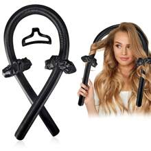 1套長髮女性無熱捲髮圈捲髮器，頭套式無熱髮捲包裹套裝，束髮器搭配鬆緊帶夾子，適用於旅行、家庭、學生宿舍用品 - 黑色 - 查看 1