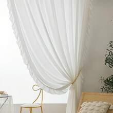 1入法式浪漫白色復古皺邊半透明紗簾,適用於臥室/客廳 - 白色 - 查看 6