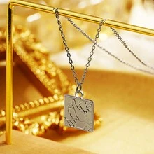1pc Fashionable Geometric Asymmetrical Wave Pattern Square Pendant Necklace, Perfect For Women'S Daily Wear - Square Pendant - View 8