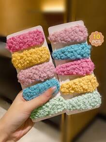10入組可愛彩色小羊毛絨bb髮夾,適合孩子 - 彩色 - 查看 1