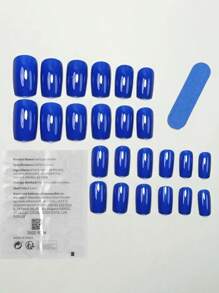 24 件裝 Y2k 寶藍色光澤實心假指甲假指甲中光澤壓克力全覆蓋簡單按壓指甲套件適合女士和女孩人造指甲和 1 張膠帶和 1 件指甲銼 - 寶藍色 - 查看 3