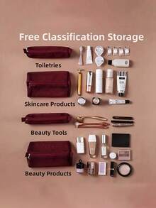 Túi trang điểm dạng cuộn, Túi vệ sinh có thể gập lại 4 trong 1 để đi du lịch, Túi đựng đồ có thể tháo rời, Túi đựng mỹ phẩm du lịch dành cho nữ / nam - Màu tím - Xem 5