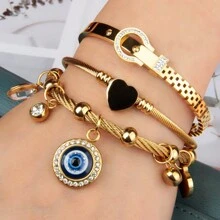 3 cái/bộ Ngày lễ tình nhân Qủa tặng Bộ Đồ trang sức Vòng tay , Nổi bật Quá quắt Nhà thiết kế & Chìa khóa Charm & Xanh Mắt , Chế tạo Của Thép không gỉ Và Màu vàng Hợp kim - A1 - Xem 6