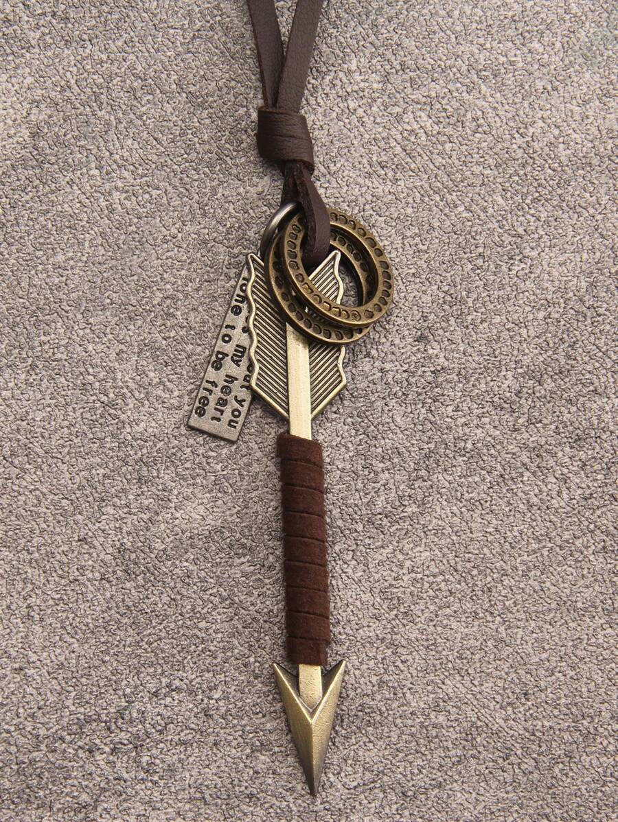 1 pieza Collar con colgante de punta de flecha de aleación y con cuerda trenzada para hombres, regalo del Día de San Valentín - Estilo de flecha - Ver 1